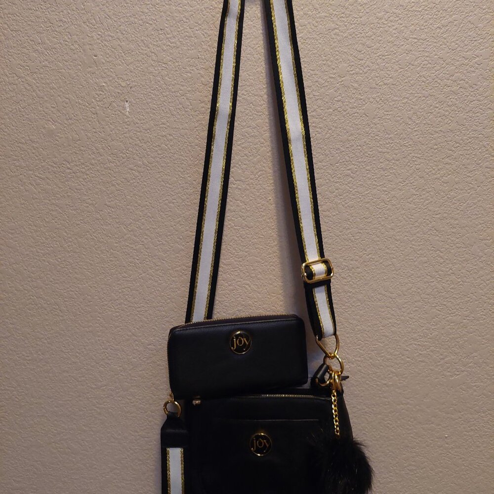 Joy leather black crossbody bag with matching wallet.